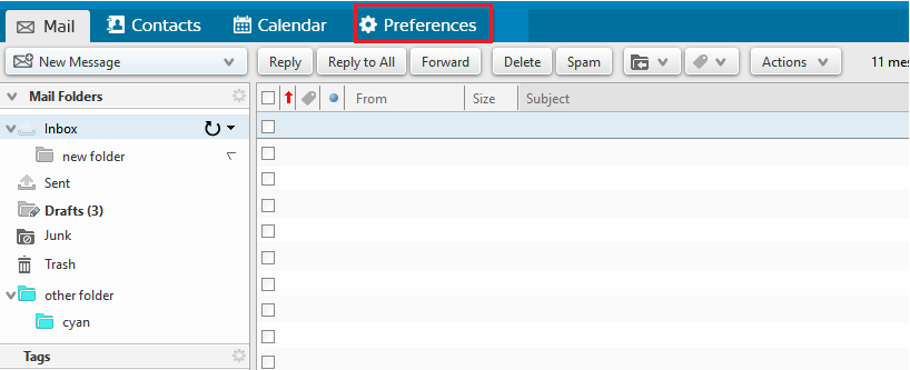 Shaw Webmail Preferences from Top Nav